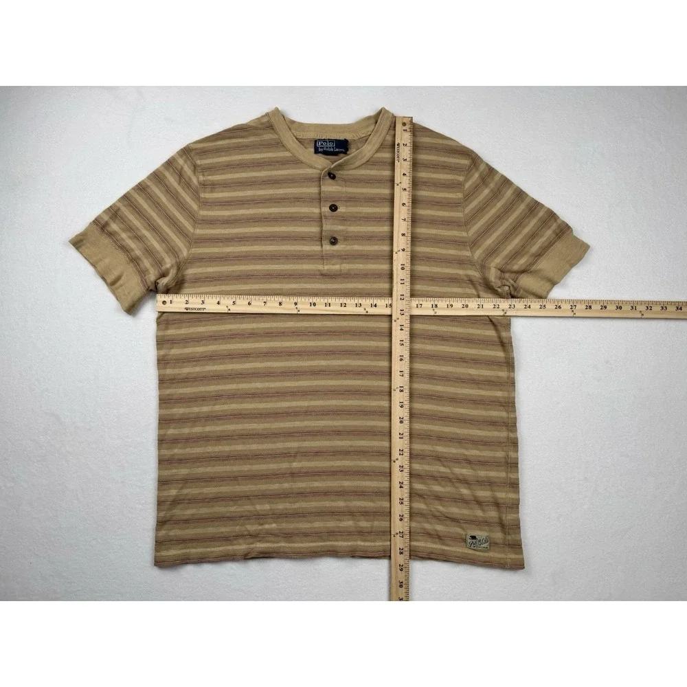 Polo Ralph Lauren Striped Henley T Shirt Tan XXL‎ Short Sleeve Cotton